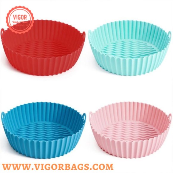 Silicone Non Stick Round Basket with Handles & 8 inch Basket Silicone Mat With H - Picture 5 of 14